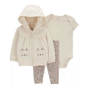 Baby Girl Carter's Cream 3-Piece Cat Print Little Jacket Set